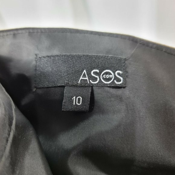 ASOS UK 10 Black Beige Dress Strappy Structural Short Party - Picture 5 of 6